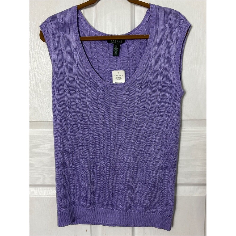 NEW Lauren Ralph Lauren Purple Cable Knit Sleeveless Sweater Vest Scoop Neck XL